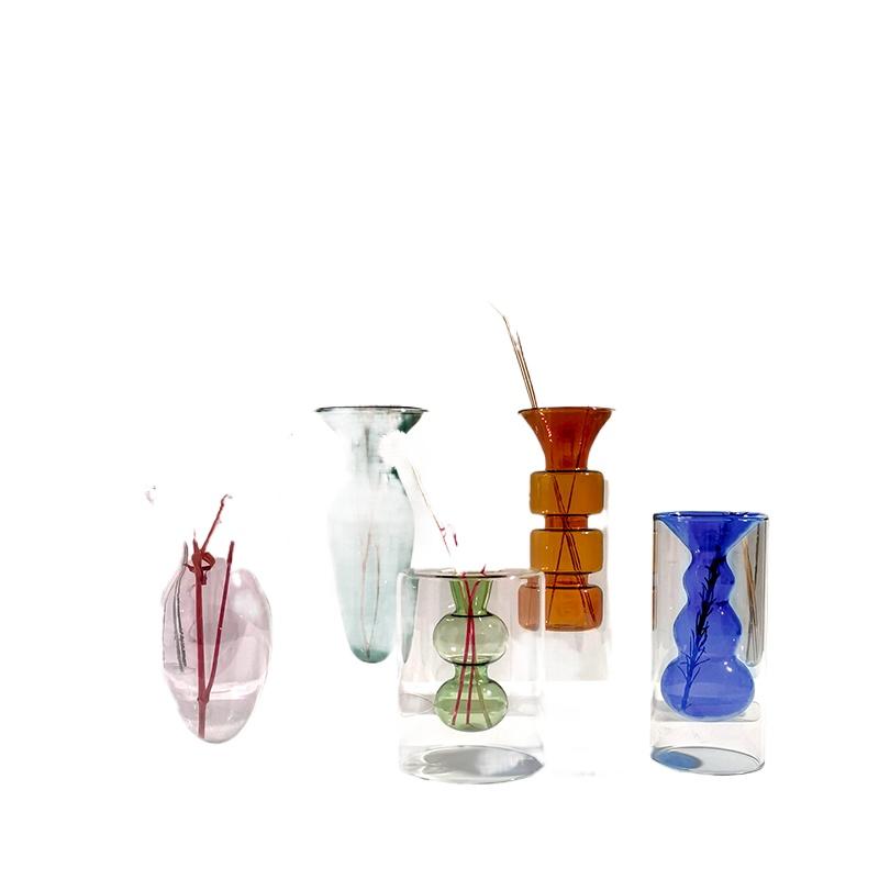 1PC Double Glass Vase Art Terrarium Flower Pots Decorative Desktop Transparent Color Modern Home Decor Multiple Options Available