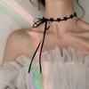 Retro Temperament Long Lace-up Black Lace Star Necklace for Women Personality Bowknot Collarbone Chain Y2K Jewelry Accessories