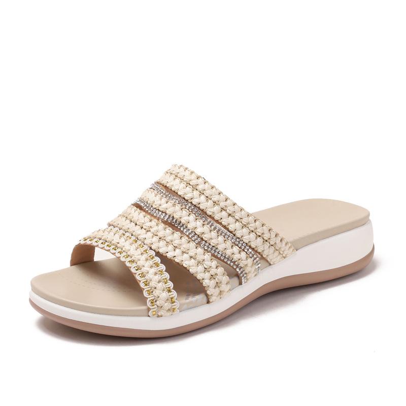 Wedge slippers women wear South East Asia new fashion rhinestone bohemian thick bottom beach sandals