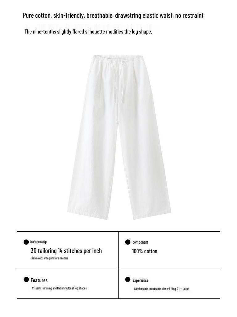 Women's Summer Cotton Wide-Leg Cropped Pants - Solid Color, Comfortable & Slimming Casual Straight-Leg Design