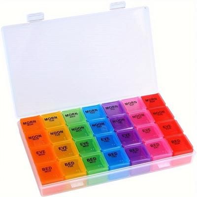 1Set Weekly Pill Organizer, 28 Compartments for Medications, Vitamins and Supplements, Home Organization and Storage Supplies