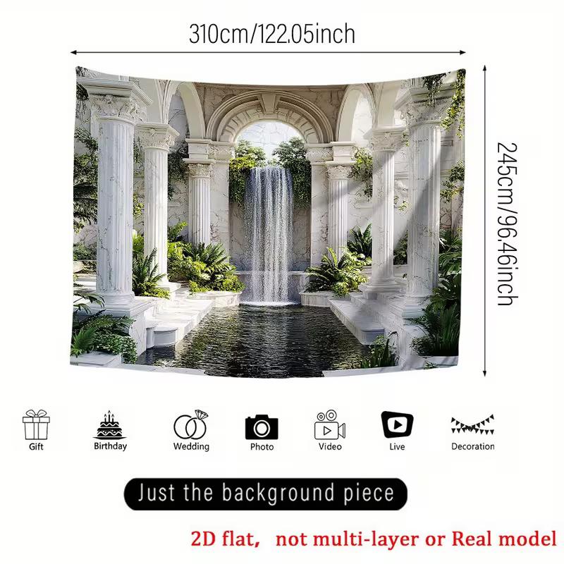 2D Classic Column Waterfall Wall Tapestry Archway Landscape Background Cloth
