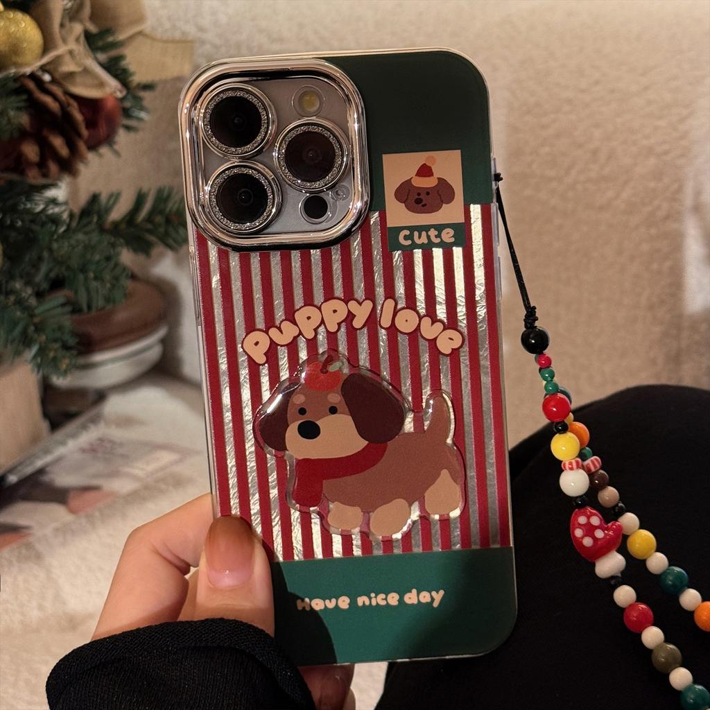 Red Striped Dachshund Dog Suitable for 17promax Mobile Phone Case Apple Iphone16 Christmas Cartoon 13 Lanyard 14 Hard