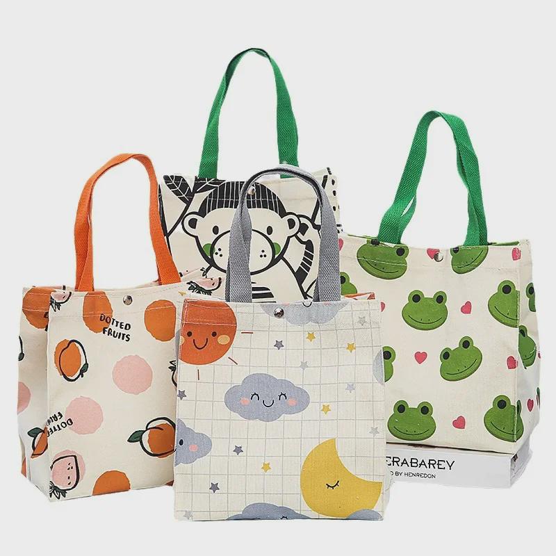 2023 Summer Cartoon Canvas Handbag for Women: Small, Simple, and Perfect As a Lunch or Student Bag.