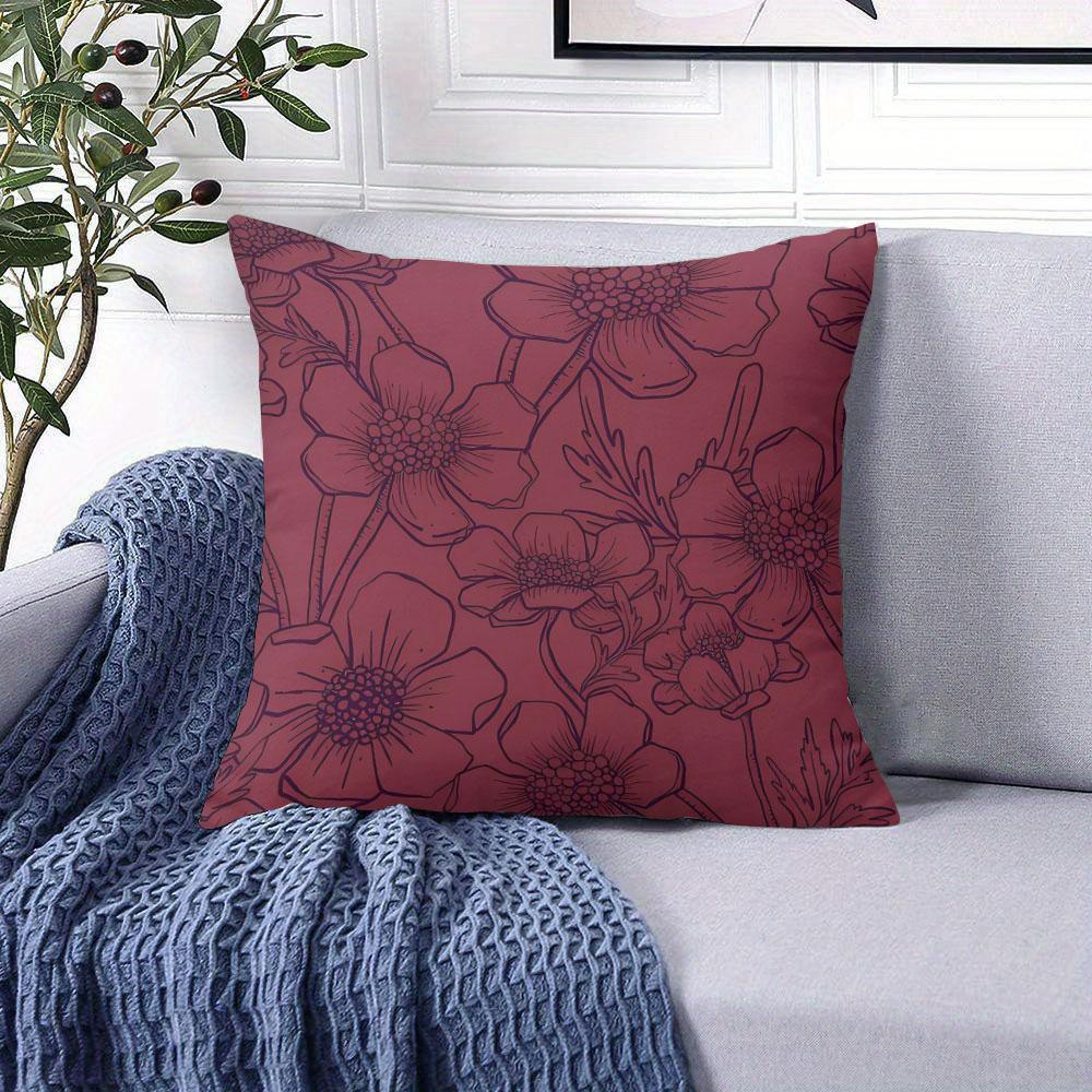 Berry Anemone Square Jacquard Pillow Cover for Sofa Office Waist Cushion Cover Home Decorative Pillowcase
