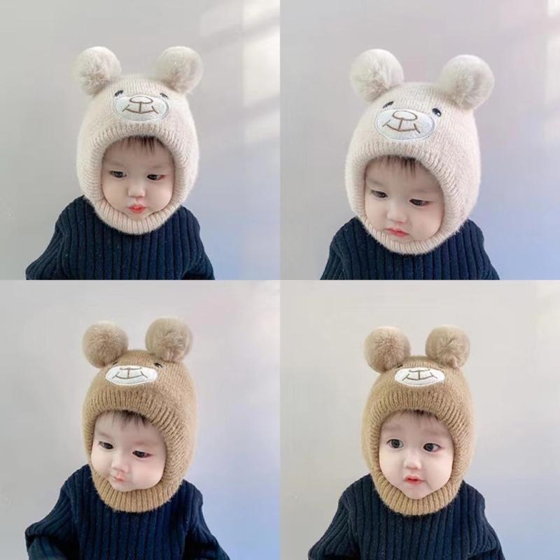 Niedliche Bären Strickmütze für Kleinkinder Jungen Mädchen Warme Beanie Mütze Entzückende Winter Kopfbedeckung Weiche Babymütze Duschgeschenk für Babys