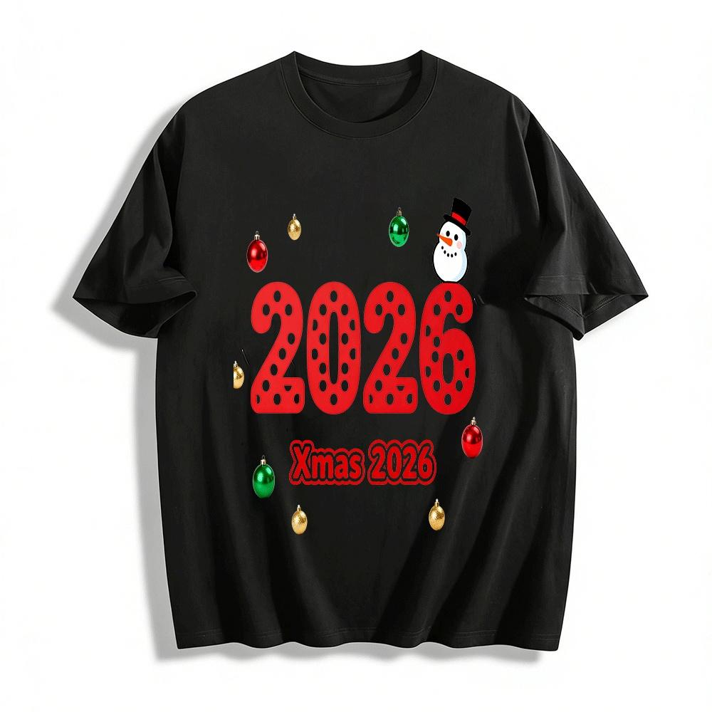2026 Christmas Snowman Print Casual Festive Vibe Top Pure cotton T-shirt XXS