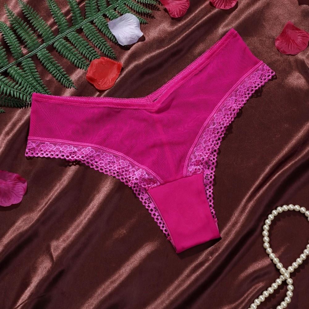 Low Waist Mesh Floral Panties Female Lingerie Patchwork Lace Flower Transparent Briefs Underwear Hollow Mesh Sheer Lace Thong