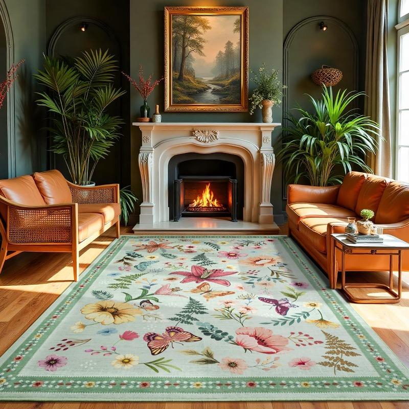 Carpet for Living Room Vintage Floral Nonslip Sofa Coffee Table Floor Mat Bedroom Bedside Rug Machine Washable Entrance Doormat