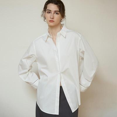 Camicia Semplice Casual Primavera Estate per Donne Top a Manica Lunga con Collo Bluse da Pendolare