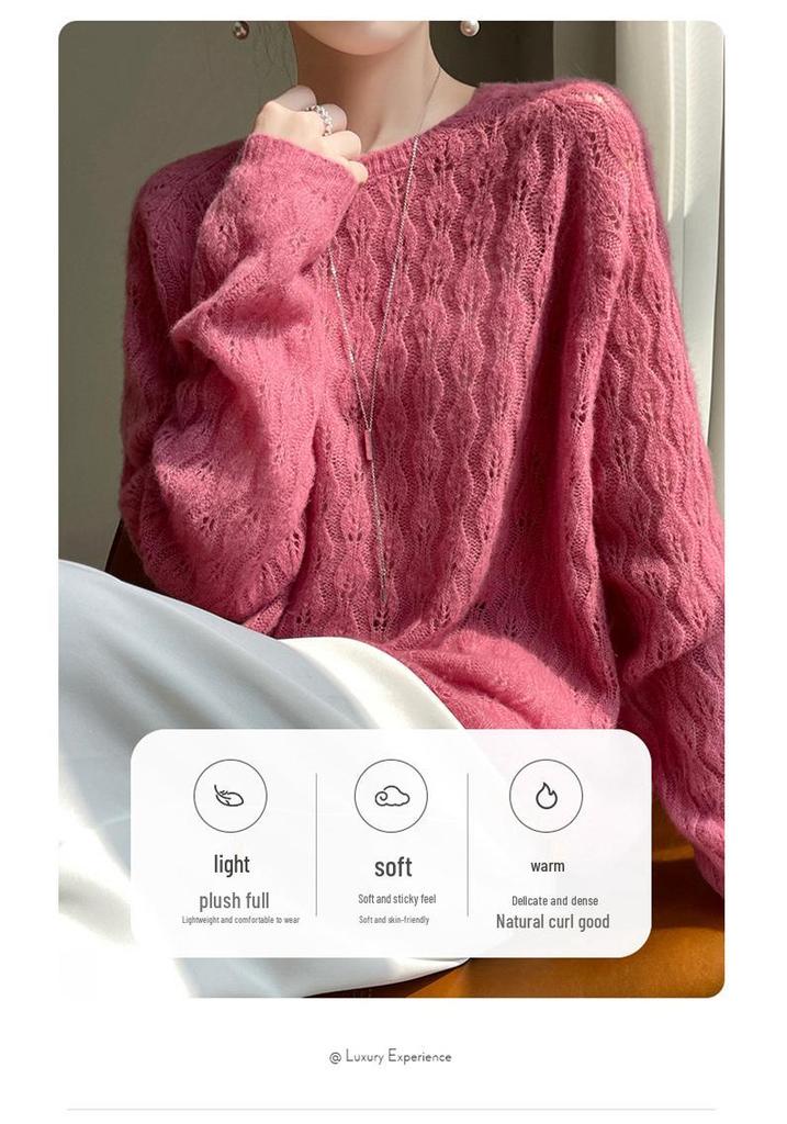Crochet Hollow Knit Cashmere Sweater - Women's Autumn/Winter Round Neck Loose Fit