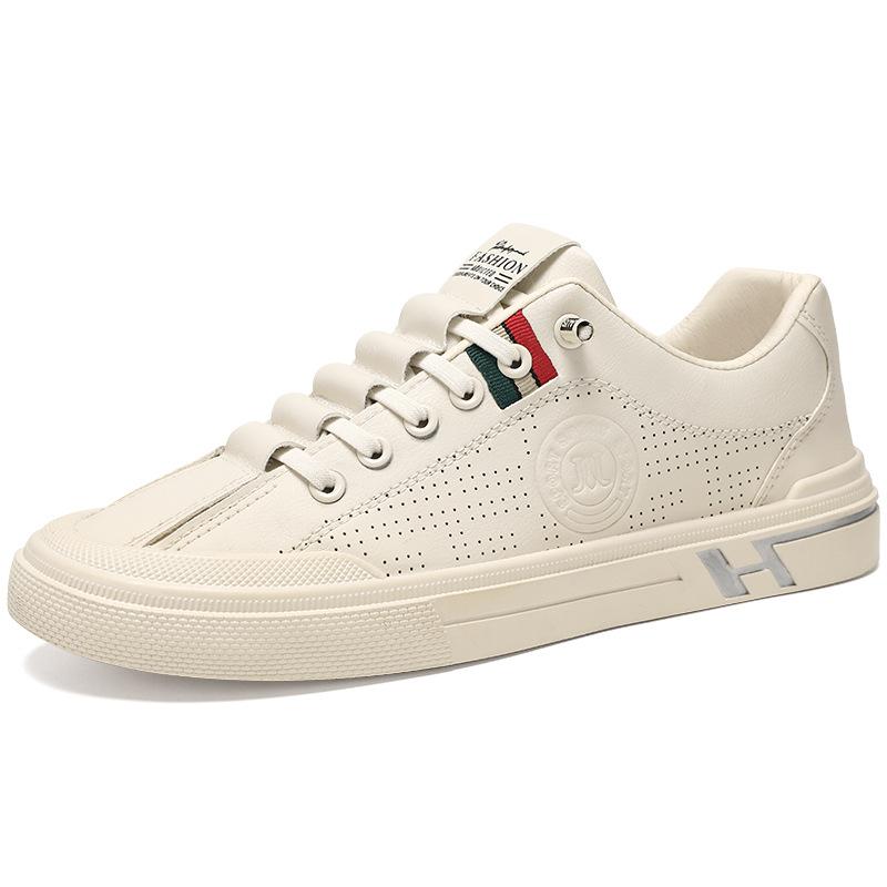 Summer Men's Shoes New Embossed Breathable White Shoes for Men's Trendy and Versatile Teen Sports and Casual Board Shoes