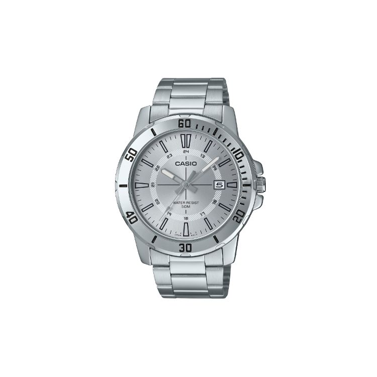 Casio 50M Water Resistant Quartz Movement Stainless Steel Watch Men watches Silver MTP-VD01D-7C Silver Dial