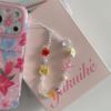 Kawaii Pink Blue Lily Floral Glitter Phone Case With Colorful Beaded Wrist Strap For iPhone 14 15 16 17 Pro Max INS Sweet Style