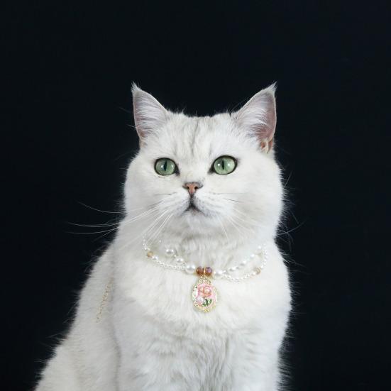Faux Pearl Pet Collar for Dogs Cats Double-layer Beaded Necklace with Enamel Pendant for Pet Dress-up Jewelry Accessories