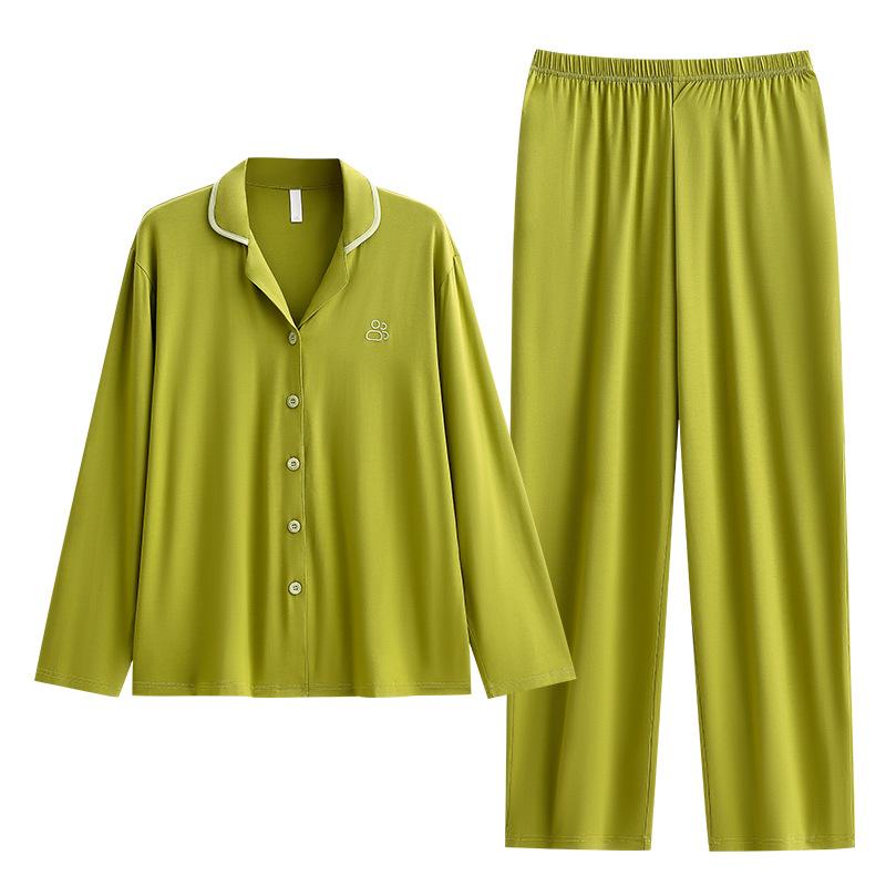 Pure Cotton Pajamas Women'S Spring And Autumn Long-Sleeved Lapel Cardigan Can Be Worn Outside Loungewear Large Size Set