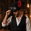 Adult Black Top Hat with and Red Feather Decoration for Costume