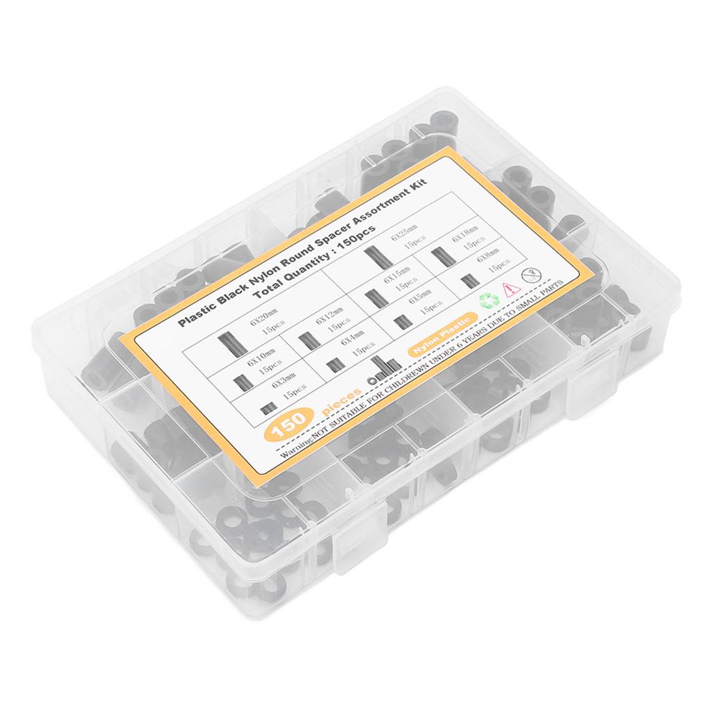 150Pcs Nylon Spacers Assortment Round Plastic for Screws Hardware Standoff Kit Black