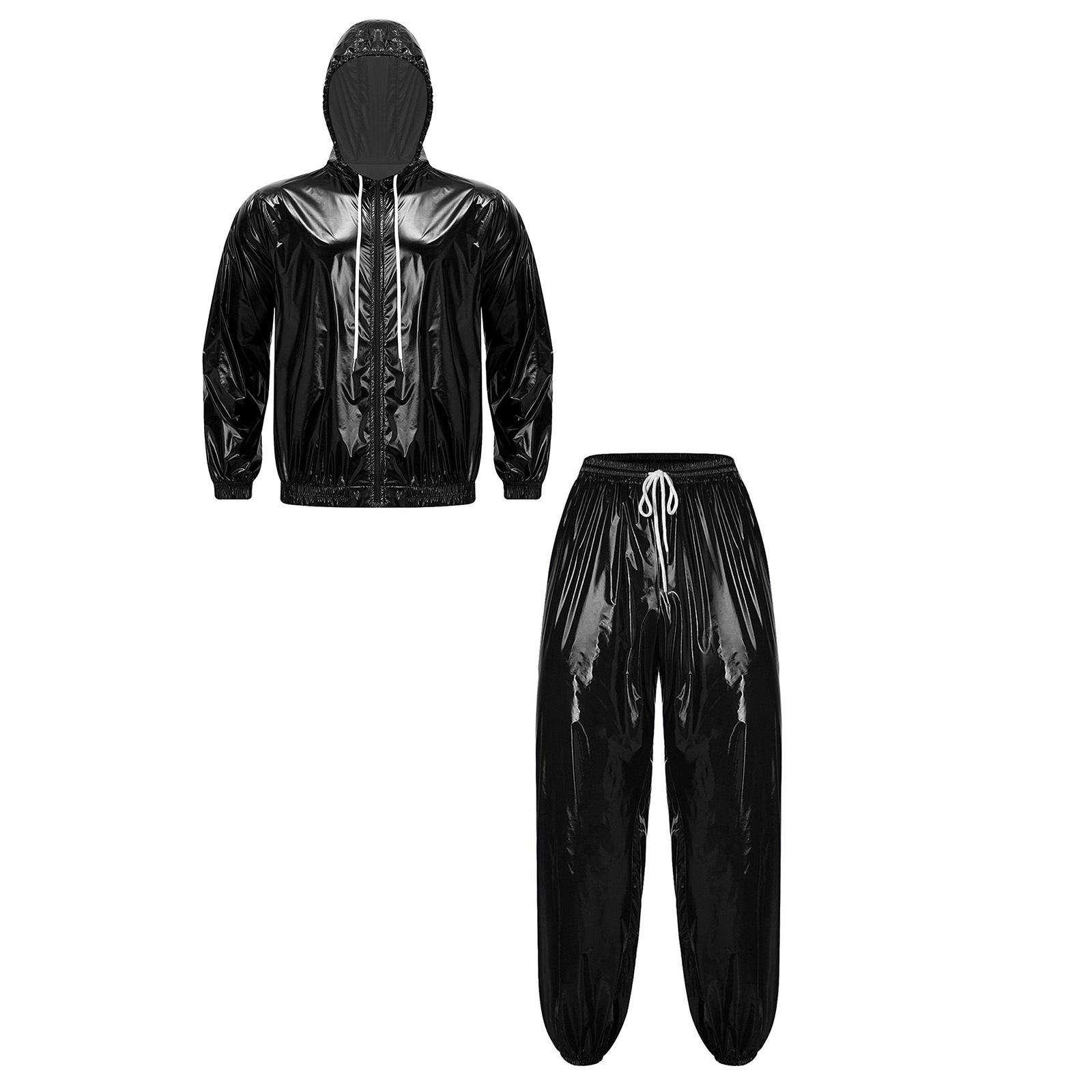Wasserdichtes Aktiv-Set für Herren Langarm Reißverschluss Kapuzenjacke und Elastische Taille Jogginghose für Wandern Angeln Fitness M schwarz