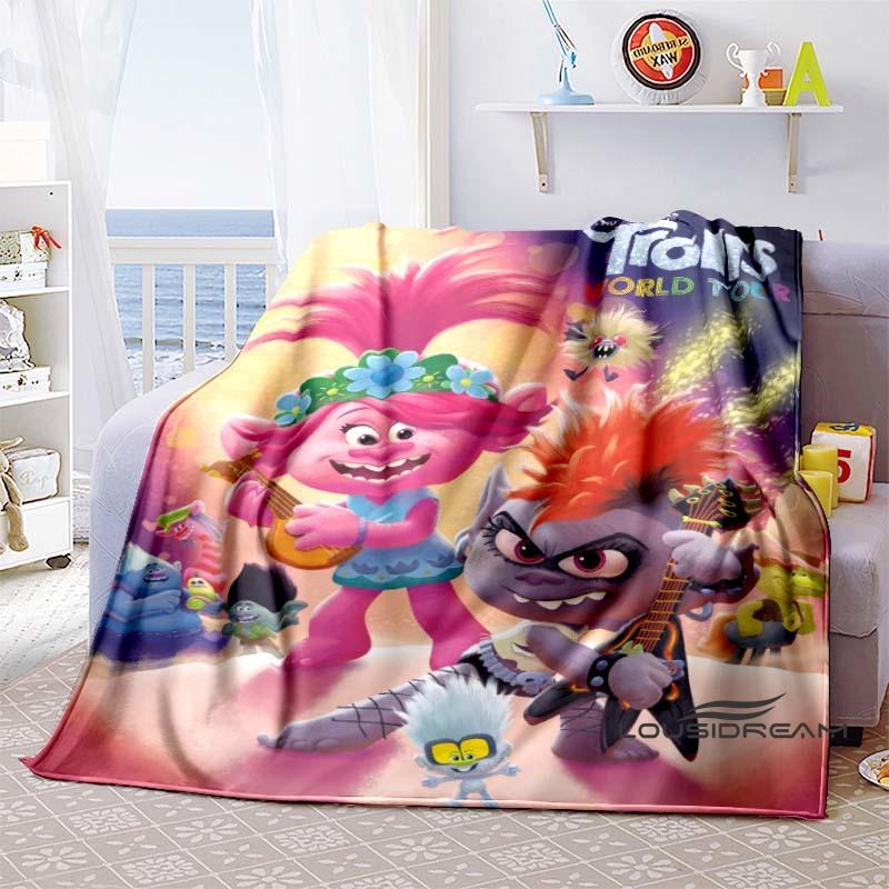 The Kawaii PoppyTrolls World Tour Themed Flannel Blanket Is Perfect for Kids, Teens, and Fans. It's a Great Bed Blanket or Sofa