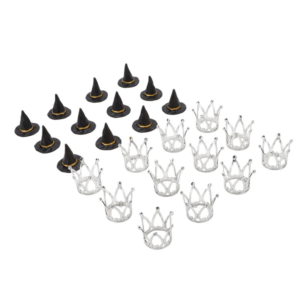 12 Set Witch Hat and Crown Cake Toppers Mini Wizard Hats Cupcake Decorations for Birthday Party Supplies Silver
