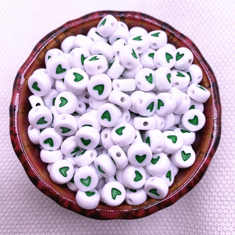 New 100pcs 6X6mm 7x4mm Spaced Acrylic Round Beads Love Heart Shape Beads for Jewelry Making DIY Charms Handmade Bracelet