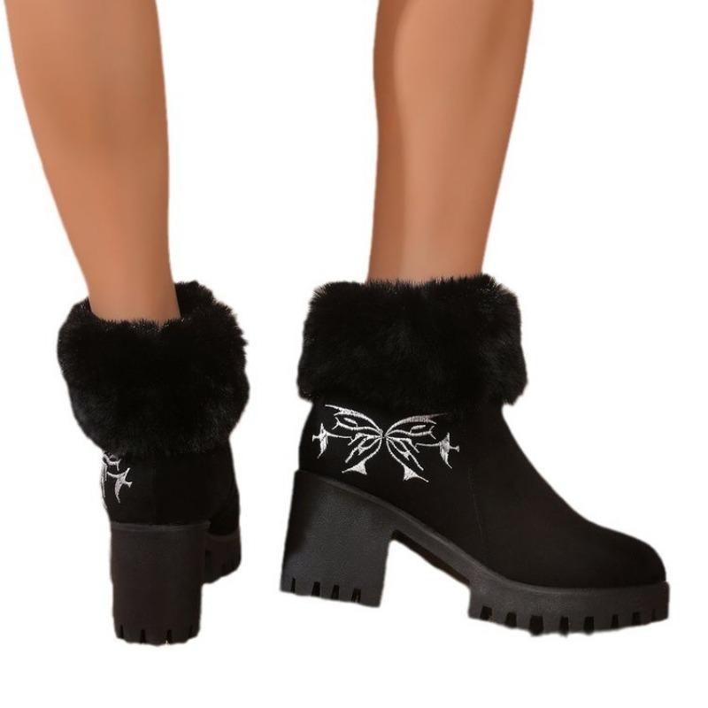 Large size medium heel suede short plush short women's boots autumn and winter new round head side zipper fashion boots women