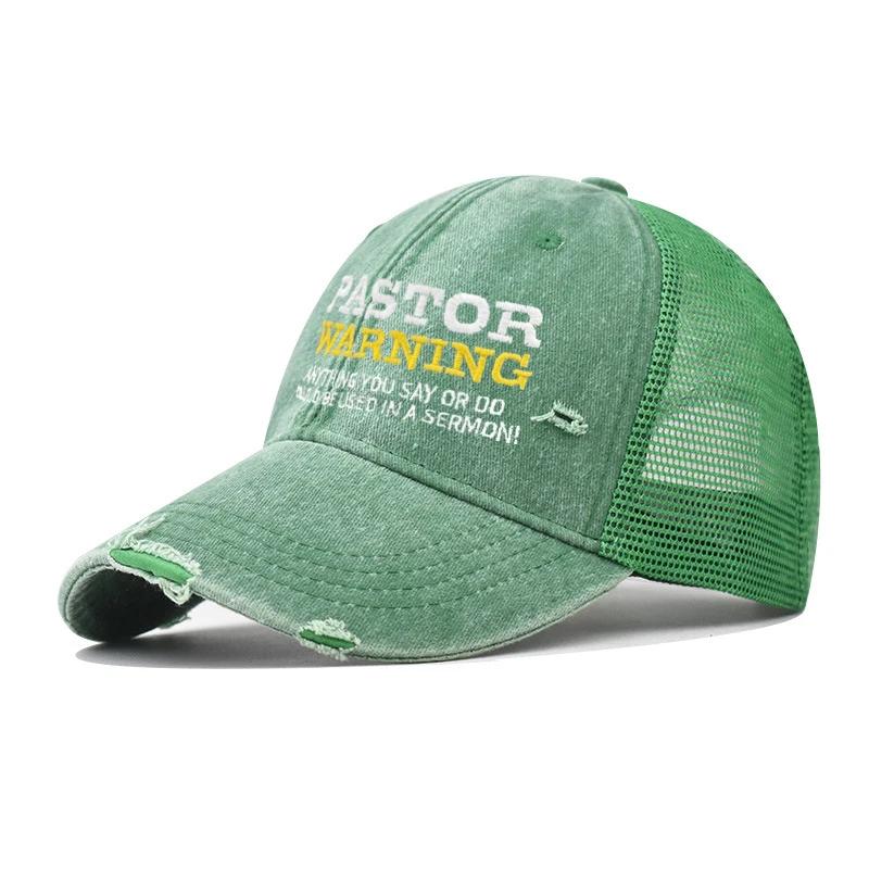 New Embroidered PASTOR Washed Distressed Cotton Mesh Baseball Caps Hip Hop Men Adjustable Trucker Cap Women's Snapback Dad Hat