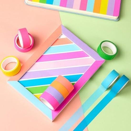 Masking tape 10 pieces set fluorescent colors plain washi pastel solid color DIY craft journal planner scrapbook wrapping gift decoration