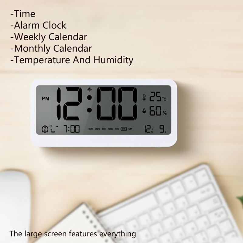 Multi-function Digital Clock LED Brightness Adjustable Temperature and Humidity Display Dual Mode Alarm Clock