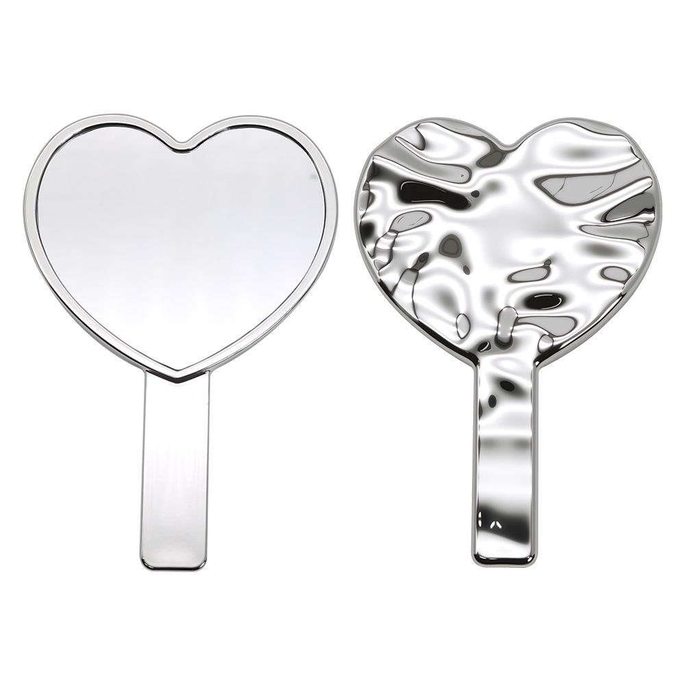 Heart-Shaped Electroplated Handheld Makeup Mirror - Mini Vanity Design