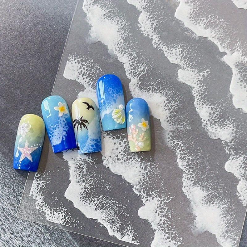 1pc Summer Ocean Wave Nail Stickers - French Manicure Seascape with Waves, Long-Lasting Reusable Nail Decorations for Women
