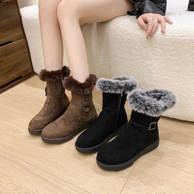 2025 Neue Damen Premium Schneestiefel Wildleder Slipper Stiefeletten mit Metallakzenten & Rutschfester Sohle Winter Komfort Stiefeletten