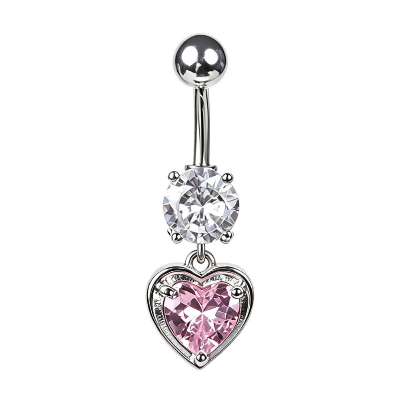 1Pcs Heart Motif Pendant Belly Piercing Jewelry 14G Curved Navel Rings Crystals Czs For Women Girls
