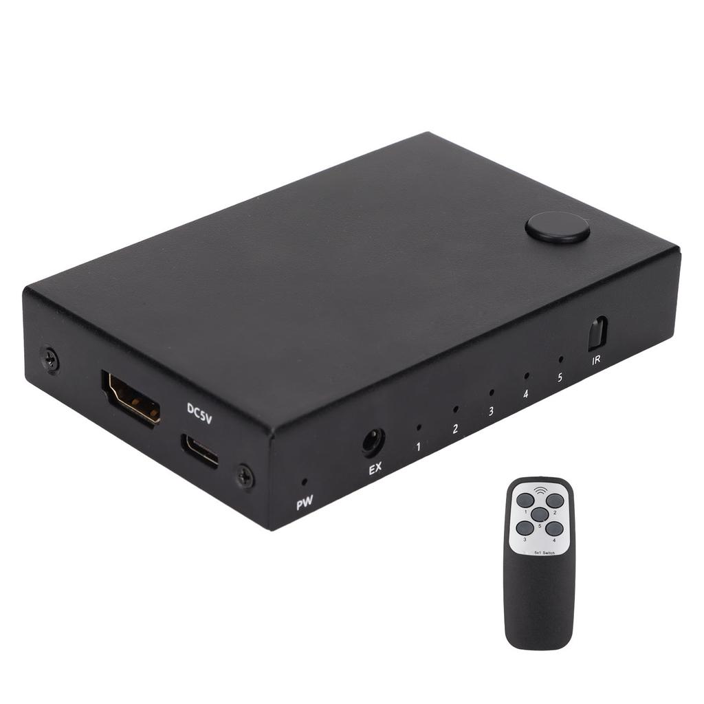 18Gbps HD Multimedia Interface 2.0 5x1 Switcher 5 in 1 Out Switch Selector with Remote Control and