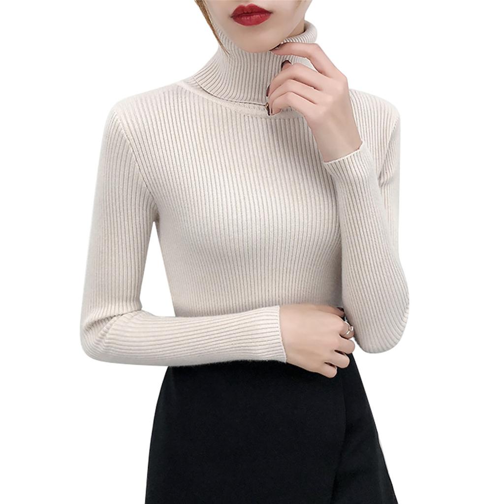 Dammode Långärmad Polotröja Enfärgad Tröja Fårull Lös Stickad Pullover Topp