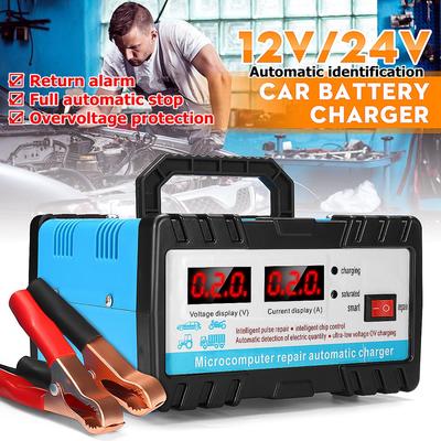 Chargeur de batterie de voiture Automobile Moto 12V/24V Chargeur de batterie de voiture électrique universel Réparation d'impulsion intelligente Affichage LED