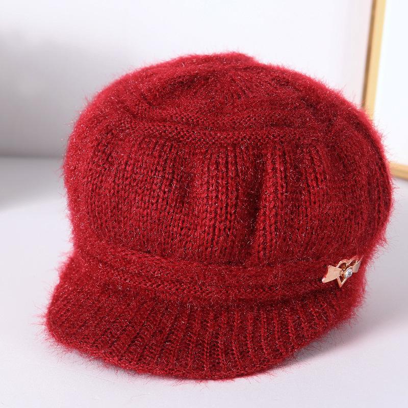 Winter new middle-aged and elderly hats women's fleece warm women's ear protectors knitted wool hats mother grandma hats women