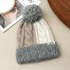 Korean Version of All match Color blocking Plaid Wool Hat Cute Fur Ball Plus Velvet Warm Hat Autumn and Winter Outdoor Leisure Cold Hat New