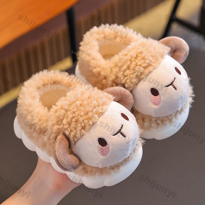 Winter Children's Cartoon Cotton Shoes Fashion Girls' Warm Plush Home Slippers Boys' Non Slip Velvet Fluffy Floor Shoes