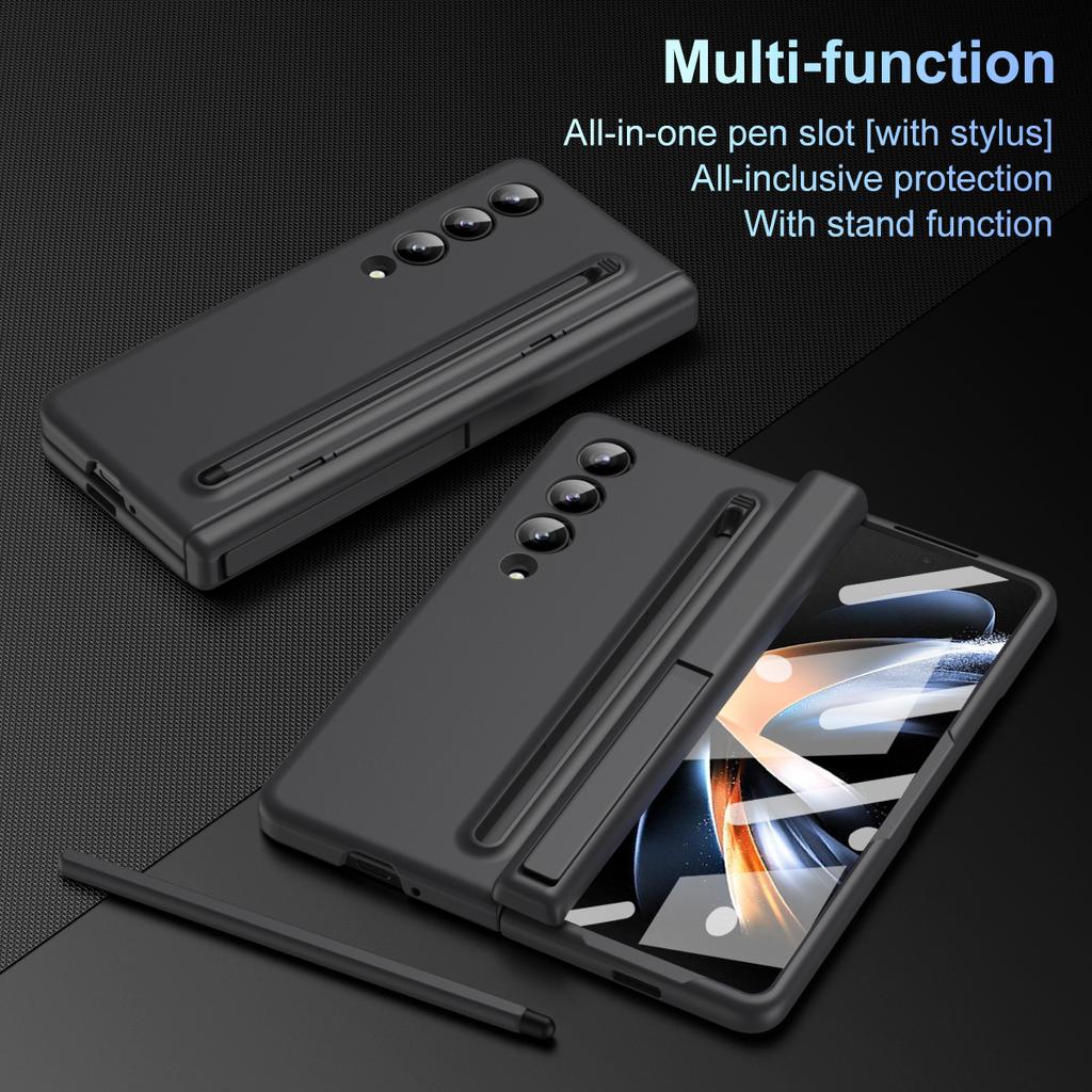 For Samsung Galaxy Z Fold3 5G Case Hard PC+Glass Film Kickstand Phone Cover with Stylus