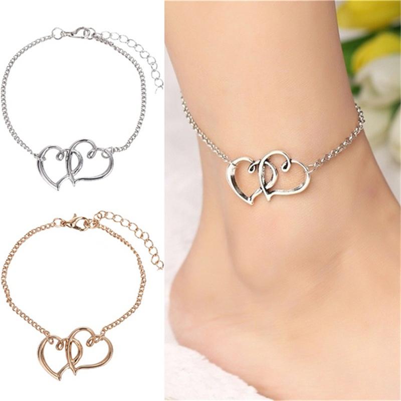 Fashion Double Peach Heart Alloy Anklet Simple Hollow Love Beach Anklet Bracelet Accessories Jewelry For Women Girlfriend Gifts