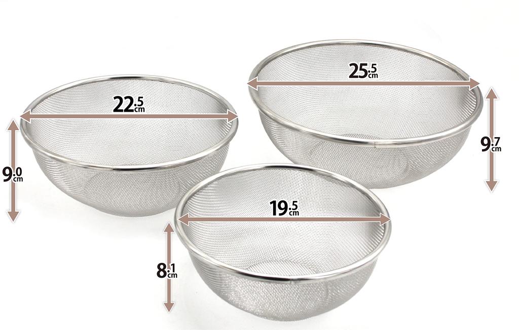 Made in Japan Stainless Steel Colander Set - 18-8 (19.5cm + 22.5cm + 25.5cm) M-1