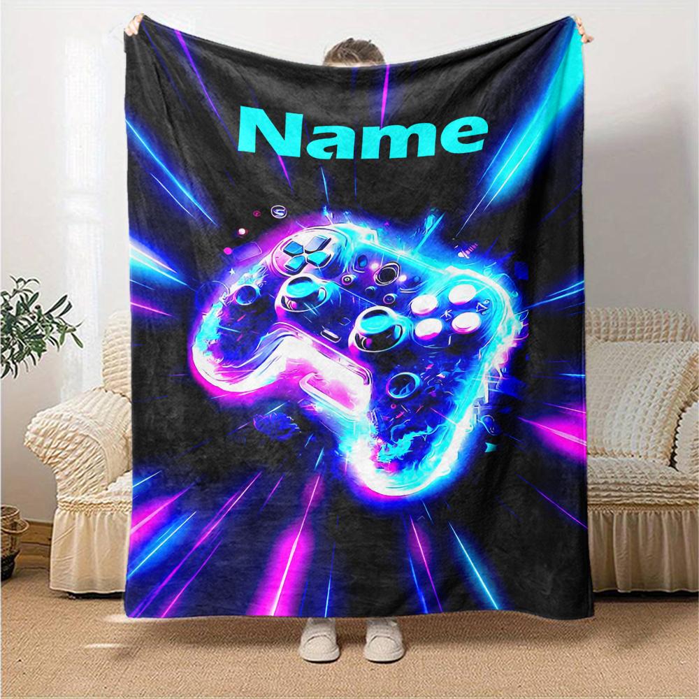 Custom Name Game Controller Theme Printed Blanket - Perfect for Couch, Bed, Travel & Outdoor Use | Machine Washable, Cozy & Durable.