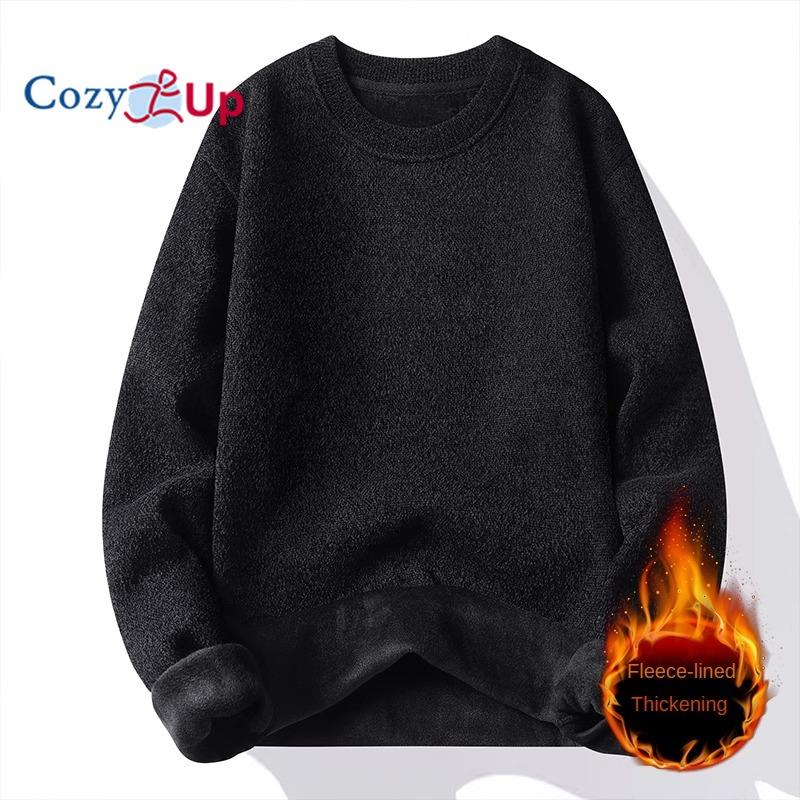 Мужской плюшевый и утолщенный вязаный пуловер Cozy Up, теплый свитер для улицы M чёрный