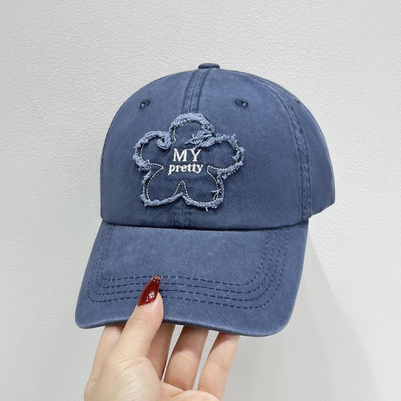 Korean Style Flower Embroidered Soft Top Baseball Hat for Women In Spring and Autumn Street Face Showing Small Versatile Baseball Cap Men's Trend