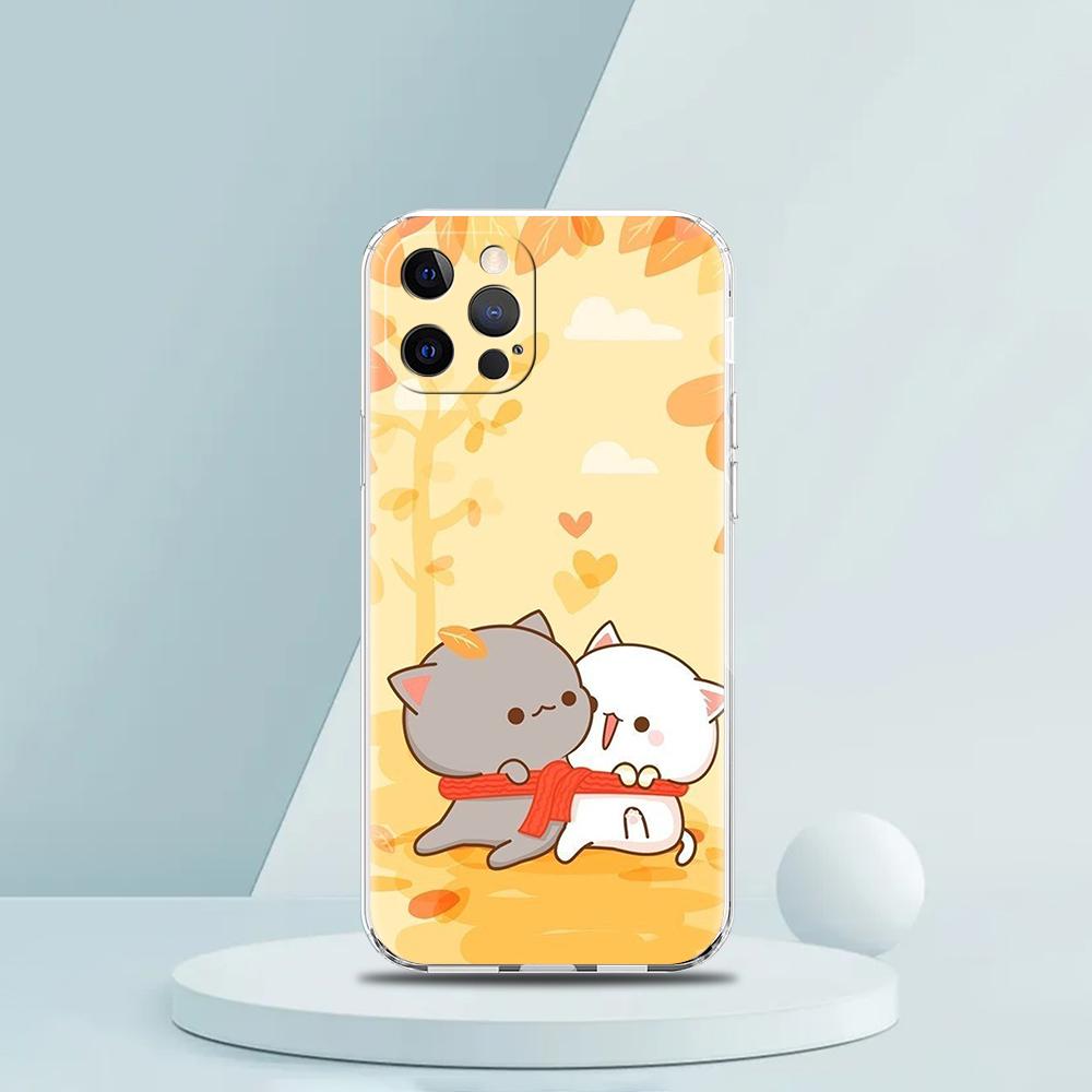 Peach And Goma Cat Phone Case for iPhone 16 15 14 13 12 Pro Max Cover Transparent for iPhone 11 Pro Max 7 8 Plus XS XR Shell Bag