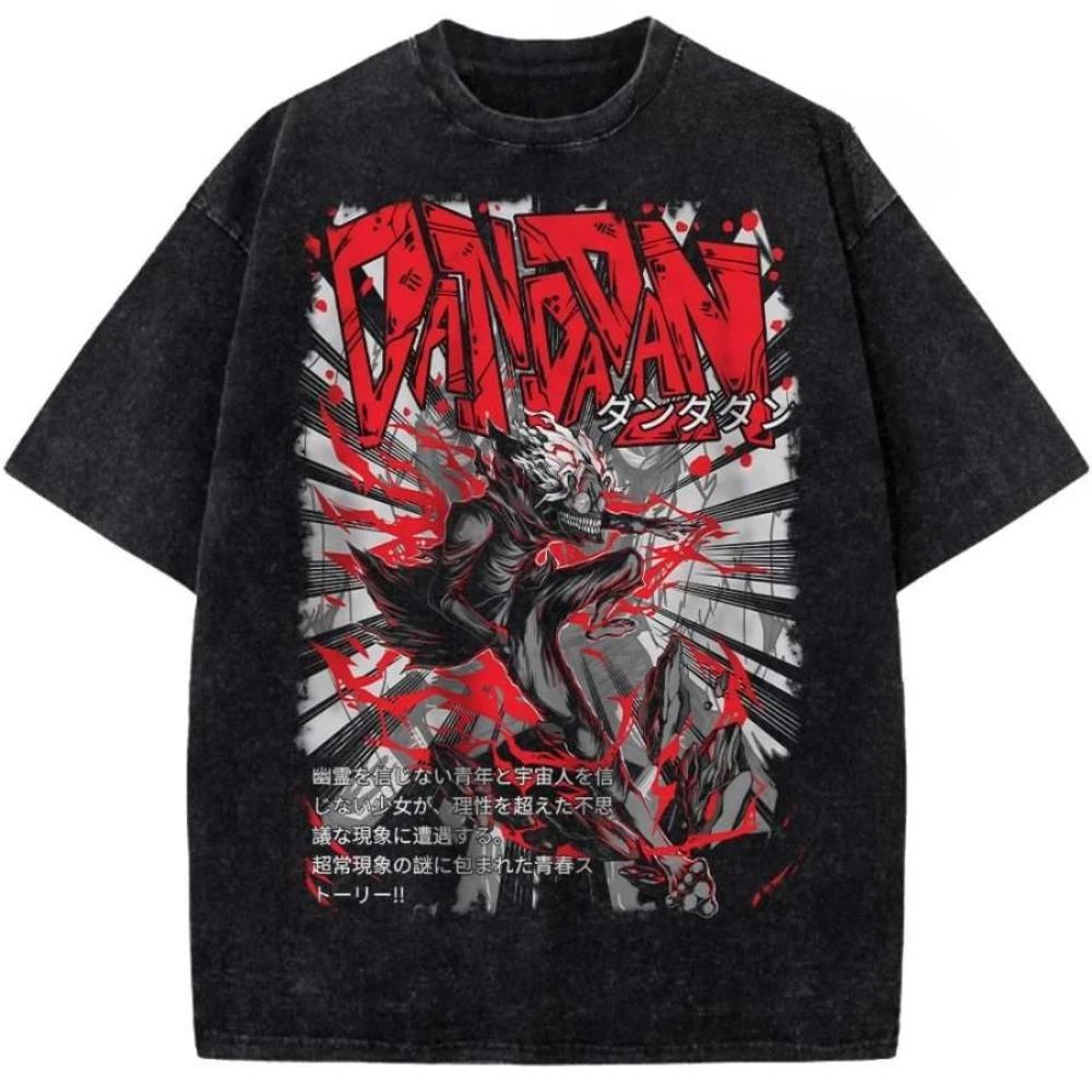 Dandadan Takakura Ken (Berserk Form) & Lucky Cat Vintage Washed Double-Sided Anime T-Shirt, Unisex Supernatural Manga Fan Streetwear Tee