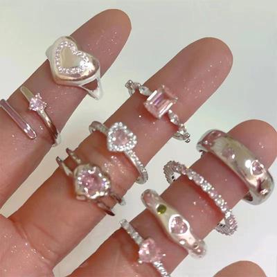 Zoete Roze Zirkonia Hart Metalen Open Ring voor Meisjes - Trendy, Veelzijdig en Stijlvol