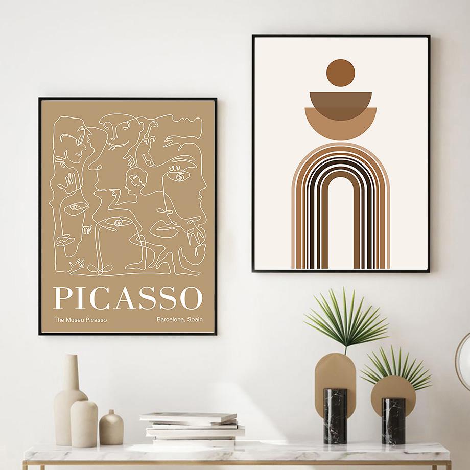 Sun Rainbow Picasso Line Face Leaf Geometry Wall Art Canvas Painting Abstract Posters And Prints Pictures For Living Room Decor